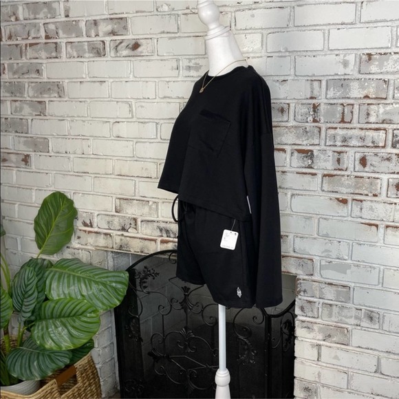 Free People Movement Sunny Crop Sweatshirt and High Waist Shorts Set Black S - Picture 4 of 8